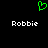 Green pixelated heart symbol above two white 'Robbie' text labels on black background.