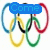 Six Olympic rings arranged in two with overlaid text fragments reading 'Come', 'To', 'The', and 'Olympic' across different frames