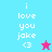 A split-screen animation shows four with text "i love you jake <3" and a star icon changing color between pink and cyan