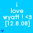 Blue background with white text reading 'i love wyatt! <3 [12.8.08]' and blue heart symbols in varying quantities across frames.