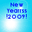 Blue pixelated text 'New Yearsss !2009!' on a light blue gradient background with white lens flares.
