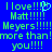 Blue background with green pixelated text reading 'I love!!! Matt!!!!! Meyers!!!!! more than!more than! you!!!' and a light blue heart symbol.