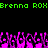 Green pixelated text 'Brenna ROX' repeats across the top of a black background, with pink and purple pixelated shapes below.