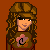 Pixel art contact sheet showing a female character with brown hair and clothing, separate body parts, and chocolate-themed items on an orange background.