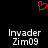 Red pixelated heart symbol above two identical text blocks reading 'Invader Zim09' on black background.