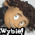 Pixelated cartoon head with brown curly hair, two white eyes, and a smiling mouth; text overlays include 'Wyble!' at bottom left and '<3' at top right.