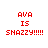 Four display red pixelated text 'AVA IS SHAZZY!!!!!' with varying black background sections across the