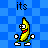 Pixel art banana character with green limbs and white shoes in multiple poses on blue checkered background, labeled 'its' above and 'Banana' or 'Jo' below.