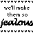 Animated contact sheet of a text-based icon showing repeated phrases "we'll make them so jealous" with color variations across frames, arranged in a 5x5 grid on gray background.