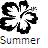 Five pixelated flower icons in black, blue, red, green, and pink with 'Summer' text below each on white background.