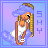 Pixel art icon of a cartoon woman with long blonde hair wearing a white bikini top and blue shorts, standing against a gradient background with the text "SHY" on the right side.