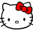 Pixelated white cat face with black outline, red bow on right side of head, two square eyes, and a circular nose.