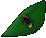 Green leaf-shaped icon with a black insect-like figure and red eyes, displaying animated yellow glow changes