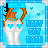 Pixel art contact sheet of 10 identical animated frames showing a cartoon woman in white pants with blue heart shapes on the back, standing against a light blue background with small hearts and text reading "BABY GOT BACK".