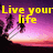 Pixelated beach scene with palm trees at sunset, yellow text reading "Live your life to the FULLEST" across four
