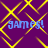 Purple background with yellow diamond-shaped pattern and four instances of blue text reading 'games!' in pixelated font
