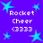 Pixelated blue background with cyan stars and repeated white text reading "Rocket Cheer (333)" in four quadrants.