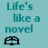 Pixelated teal text on light blue background with two identical black pixel-art book icons below the text.