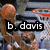 Pixelated image of a person with light brown hair holding a basketball, overlaid with black text reading 'b. davis' in white lowercase letters.