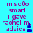 A blue square icon with purple text reading "im sooo smart i gave rachel m. advice" and a small dark blue chess piece symbol at the bottom right.