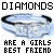 Animated sequence of a diamond ring icon with changing text overlays, showing variations in lettering and color across frames.