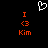 A black background displays two identical orange pixelated text blocks reading "I <3 Kim" with a white pixelated heart symbol above them.
