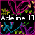 Pixelated animation with pink, green, and blue abstract shapes on black background, featuring white text 'Adeline H1' on left side.