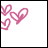 Pink hand-drawn hearts float over a white background with changing text labels beneath them.