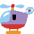 Four pixelated helicopter icons arranged in a , each with purple body, red base, orange landing gear, and light blue rotor blades