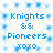 Blue text on white background with blue star-like patterns, displaying "Knights &amp; Pioneers xoxo" in two identical vertical