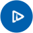 Blue circular icon with white play button symbol centered on solid background.