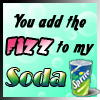 A static image with a light cyan background featuring bubble patterns, displaying text and a soda can illustration.