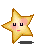 Pixelated star-shaped character with yellow-orange gradient, brown outline, pink cheeks, and small mouth; three variations show different eye expressions on gray background.