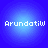 Four identical blue circular icons with white pixelated text 'Arundatiw' on each, arranged in a on a solid blue background