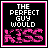 Two adjacent pixelated with black backgrounds and pink borders display text: 'THE PERFECT GUY WOULD KISS' on the left, 'LIKE HE WOULD NEVER SEE ME AGAIN' on the right