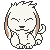 Pixel art dog with white fur and brown ears in multiple expressions including closed eyes, open mouth, tongue out, and smiling faces.