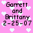 Pink background with white pixelated hearts and black text reading "Garrett and Brittany 2-25-07" in two identical vertical sections.