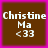 Brown square icon with white text "Christine Ma <33" on a pink border, showing pixelated text and symbols.