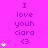 A static image with a bright pink background displays repeated text "I love youh ciara <3" in purple pixelated font, accompanied by white heart symbols.
