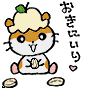 Pixelated hamster-like character with cream-colored top, orange-brown stripes, and pink feet holds a coin in both hands against gray background.
