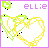 Pixelated heart-shaped icon with overlapping green and yellow outlines, pink text above, and small black dots on the hearts.
