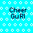 A static image with a bright cyan background patterned with white circles, displaying four identical text blocks reading "Cheer GuRI" in dark blue pixelated font.