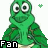 Green cartoon character with large eyes and a wide mouth, repeated in pattern with 'Fan' text below each instance