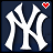 White 'NY' logo on dark blue background with red heart, text 'the Yankees are BACK' in blue and white, animated text changes.