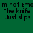 Four identical text in green, purple, pink, and dark purple backgrounds with black pixelated text reading "Im not Emo The knife Just slips"