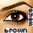 A pixelated close-up of a human eye with brown iris and visible eyelashes, accompanied by two text blocks reading 'BROW' and 'EYES' in blocky font.