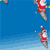 Santa Claus in red suit rides a gray rocket against blue sky, holding a small object, with multiple poses showing motion.