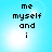 Pixelated text 'me myself and i' on a light blue background with bright white lens flares, arranged in four quadrants.