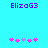 Pixelated text 'ElizaG3' in purple above two of pink and purple asterisk-like symbols on a cyan background