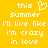 Yellow background with white pixelated text reading 'this summer I'll live like I'm crazy in love' and a heart symbol replacing 'love' in the left